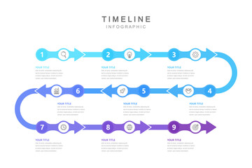 Wall Mural - business road map timeline infographic concept. with icons and 9 steps. can be used for workflow lay