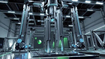 Leinwandbilder - Exploring a futuristic tech laboratory with advanced robotic systems and glowing interfaces