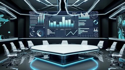 Poster - High-tech conference room showcasing digital interaction and futuristic design in a modern workspace