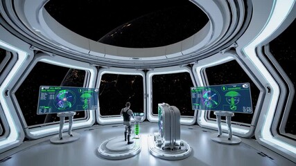 Leinwandbilder - Futuristic space control room displays advanced technology and views of distant galaxies
