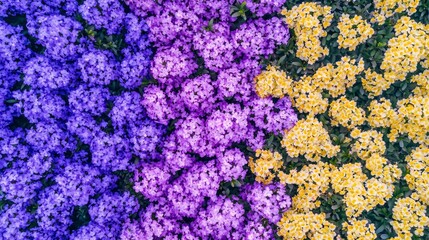 Wall Mural - Aerial View of Vibrant Farmland Stripes with Purple and Gold Blooms at Sunrise - Ultra-Detailed Nature Landscape