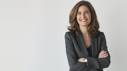 Portrait of a successful confident female business woman isolated against a white background