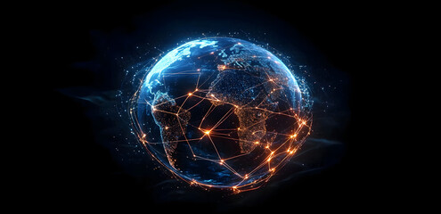 Wall Mural - digital illustration of earth with glowing network connections in a futuristic global technology con