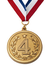 Fototapete - Fourth Place Winner gold Medal with ribbon, 4th. isolated on transparent background with a clipping path