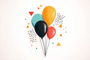 Aufkleber - A clean geometric design of a balloon floating upwards, with soft pastel colors and simple shapes