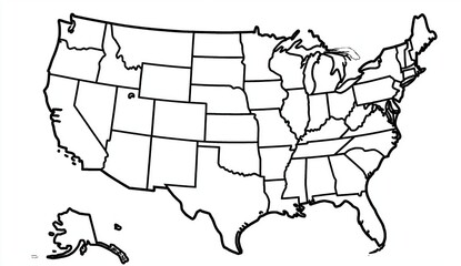 Blank Outline Map of the United States of America Showing All Fifty States and Territories