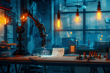 Poster - Futuristic robot arm in high-tech engineering lab