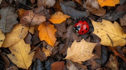 Poster - Ladybug Amongst Autumn Leaves