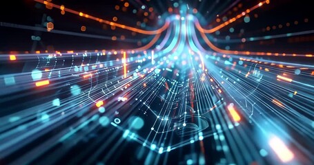 Wall Mural - futuristic digital network lines and nodes visualization in blue and red