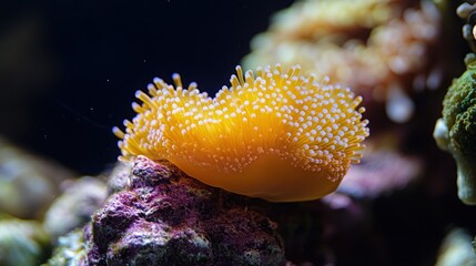 Sticker - Closeup of a Bright Yellow Sea Anemone in an Aquarium