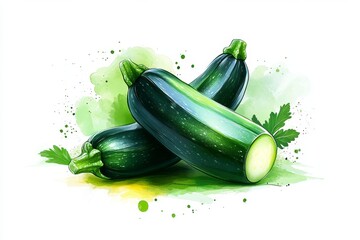 Poster - A minimalist illustration of a single zucchini with clean black lines and a soft green gradient, placed on a white background