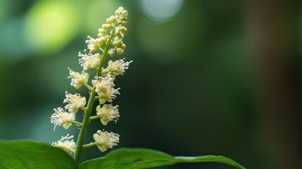 Wall Mural - White Flowers on a Green Stem in a Lush Garden