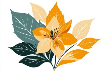 Poster - A simple, elegant depiction of a zucchini flower and leaf, drawn in a minimalist style with subtle yellow and green tones