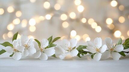 Canvas Print - Delicate White Spring Blossoms with Soft Bokeh Lights