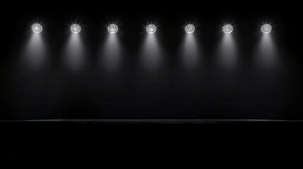 Wall Mural - Dramatic Stage Lighting With Seven Spotlights On Dark Background