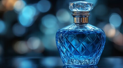 Canvas Print - Elegant Blue Crystal Perfume Bottle on Dark Background