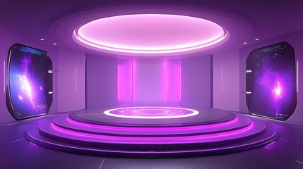 Wall Mural - Futuristic Purple Stage with Galaxy Displays