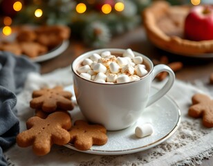 Wall Mural - Hot chocolate with marshmallows, gingerbread cookies, or spiced apple pie.