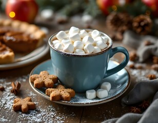 Wall Mural - Hot chocolate with marshmallows, gingerbread cookies, or spiced apple pie.