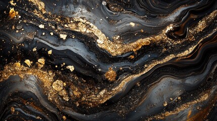 Poster - Abstract Black and Gold Swirls with Glitter