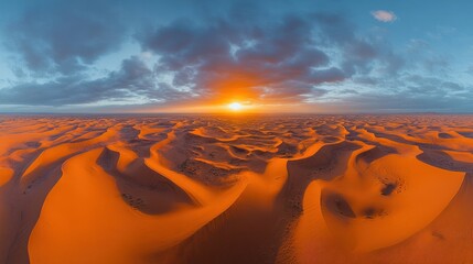 Poster - Aerial sunset view of vast orange desert dunes