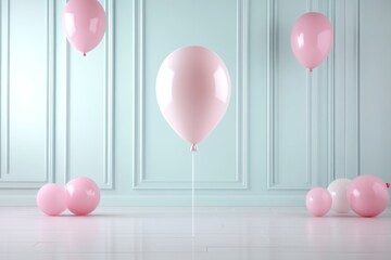 Aufkleber - A clean geometric design of a balloon floating upwards, with soft pastel colors and simple shapes