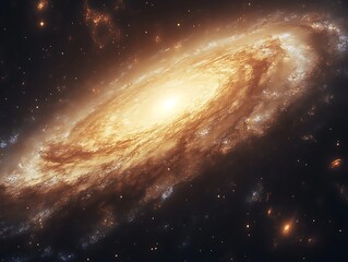 golden spiral galaxy in deep space.
