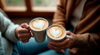 © Lissa - Couple is sitting in a restaurant holding coffee in their hands. High quality photo
