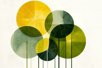 Fototapete - A flat geometric design of a sliced zucchini arranged in a circular pattern, rendered in shades of green and beige