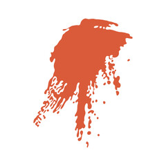 Poster - Grunge red blood splatter in flat design. Bleeding spot with flowing shape. Vector illustration isolated.