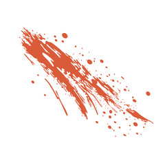 Poster - Grunge red blood splatter in flat design. Splashing paintbrush spot with drips. Vector illustration isolated.