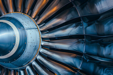 Poster - Detailed view of a modern jet engine's turbine blades and components