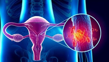 reproductive system diseases. Uterus cancer and endometrial malignant tumor as a uterine medical concept.