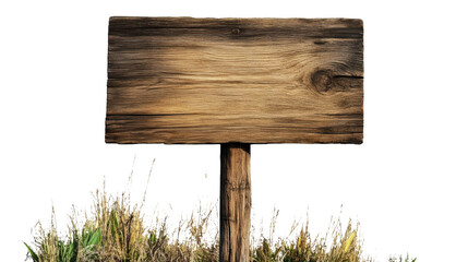 Rustic Wooden Signpost: A weathered, rectangular wooden sign stands upright in a bed of tall grass, ready for your message. Its aged texture speaks of stories untold.