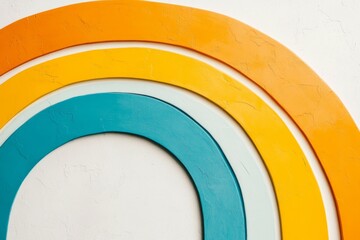 Poster - A minimalist rainbow arching over a clean white canvas, with vivid yet simple primary colors