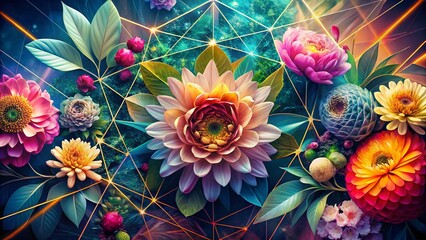 Wall Mural - Long Exposure Abstract Geometric Floral Art - Trendy Design Texture Strokes