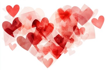 Aufkleber - A simple geometric heart design made from interlocking shapes in vibrant reds and pinks, with a clean neutral backdrop
