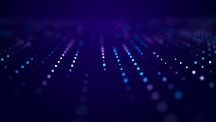 Wall Mural - abstract bright wave of glowing particles. the flow of musical sounds. big data visualization. 3d re