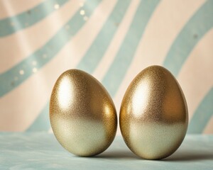 Retro Glam Easter Glittering Golden Eggs on Vintage Pastel Backdrop - Spring Festivities and Easter Decor for Creative Event Design and Stylish Retail Displays