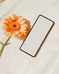 Poster - Macro Flower Smartphone Captures Floral Petal Details in Sunlit Ambiance - Enhancing Mobile Creativity and Sustainable Marketing Content for Digital Platforms