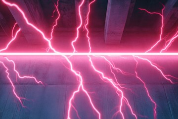 Poster - Neo-Industrial Lightning Visualization Electrified Tendrils on Concrete in Neon Pink - Modern Aesthetic for Tech Branding and Dynamic Visual Content Creation