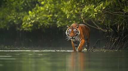 Sticker - Bengal Tiger Stalking Through the Water