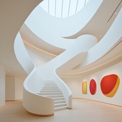 Poster - Futuristic Spiral Staircase Smooth White Curves in Contemporary Campus Design - Urban Development and Tech Innovation for Progressive Educational Spaces