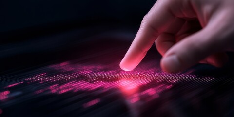 Aufkleber - Holographic Interaction Finger Touch on Digital Display with Neon Matrix - Modern Tech Content and Business Innovation in Interactive Workspaces