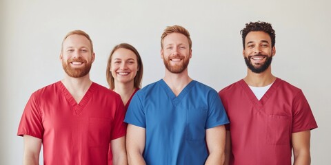 Aufkleber - Contemporary Healthcare Team Portrait Diverse Medical Professionals in Vibrant Scrubs - Modern Healthcare Collaboration and Inclusive Clinical Environment