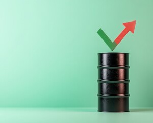 Aufkleber - Minimalist Oil Market Visualization Black Barrel on Reflective Surface with Intersecting Arrows - Modern Financial Insight and Corporate Strategy Tool