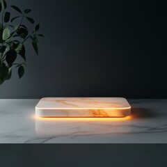 Leinwandbilder - Minimalist Smart Home Station Marble Wireless Charging Pad with Digital Display for Modern Living - Tech Innovation and Seamless Design in Premium Interiors