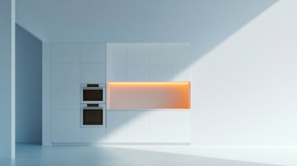 Aufkleber - Minimalist Smart Kitchen with Integrated Displays in Sleek White for Modern Culinary Tech and Connected Home Solutions in Commercial Real Estate Development