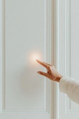 Poster - Touchless Tech Elegance Smart Gesture Cabinet System in Minimalist White and Wood Kitchen - Enhancing Modern Home Design for Smart Interiors and Lifestyle Integration