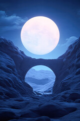 Wall Mural - A large moon is in the sky above a bridge